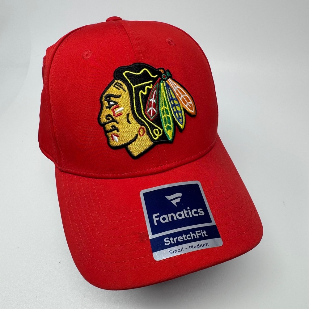 Chicago Blackhawks NHL Stretch‎ Fit Hat Fanatics Red Small Medium Flex Cap